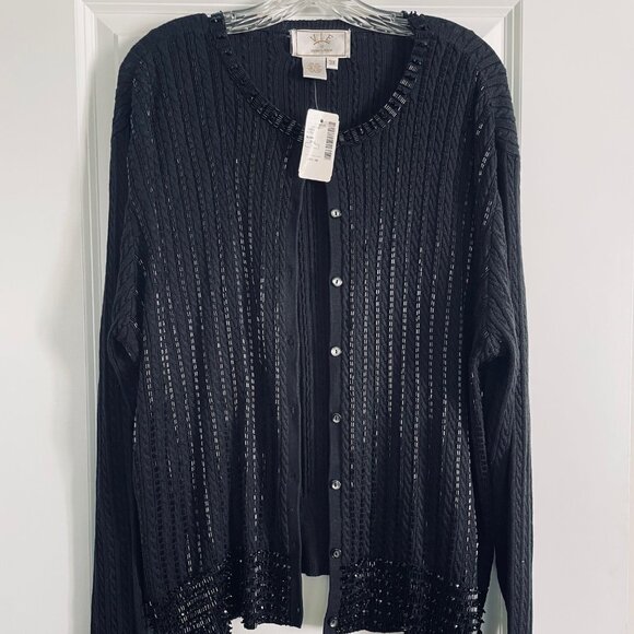 Vie By Victoria Royal Silk Knit Beaded Twinset Sweater Set Black Womens 3X $372 - Picture 4 of 8